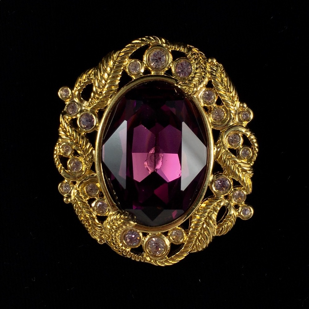 Purple Gold Toned Pin Brooch Napier Rhinestone